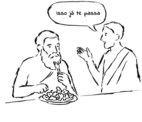 Ilustração: dois homens de toga à mesa