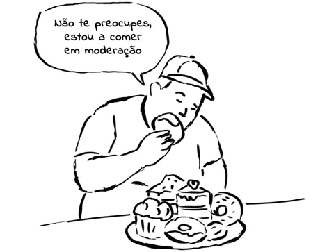 Ilustração: homem a comer bolos
