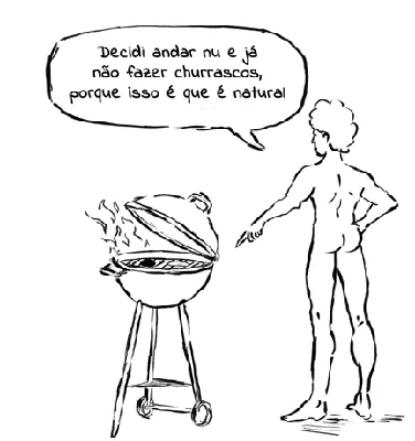 Ilustração: homem nu junto a um grelhador